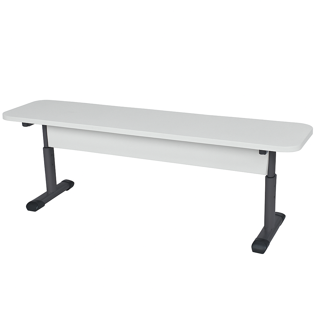 Лава 2-х місна на металевому каркасі (плоскоовальна труба), з пластиковим покриттям HPL, для шкільної їдальні, ЛЕЛЕКА, 1200х300х380-460 мм.